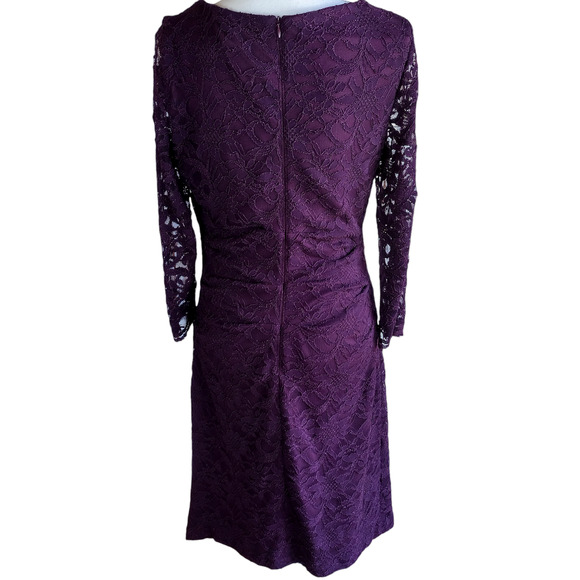 Taylor Womens Long Sleeve Cocktail Zip Detail Lace Sheath Dress Burgundy Sz 8 - Picture 2 of 11